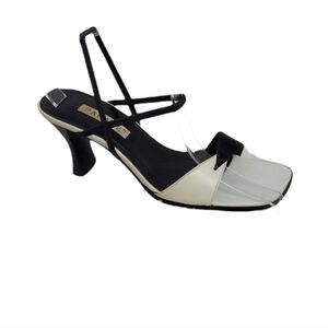 VINTAGE 90s heels two tone leather sling‎ back square toe sandal 8.5